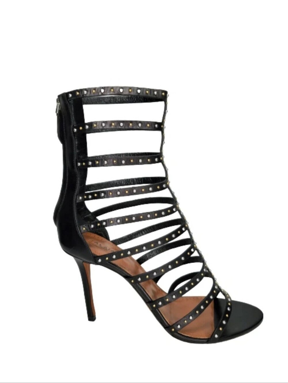 ALAÏA Studded Caged Leather T-Strap Gladiator Pumps